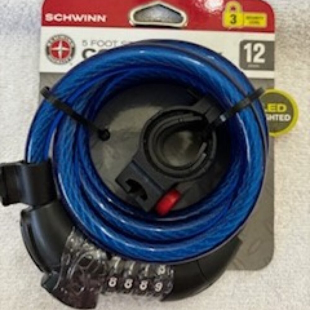 Schwinn 5 foot steel cable Combo Lock for bikes Brand New